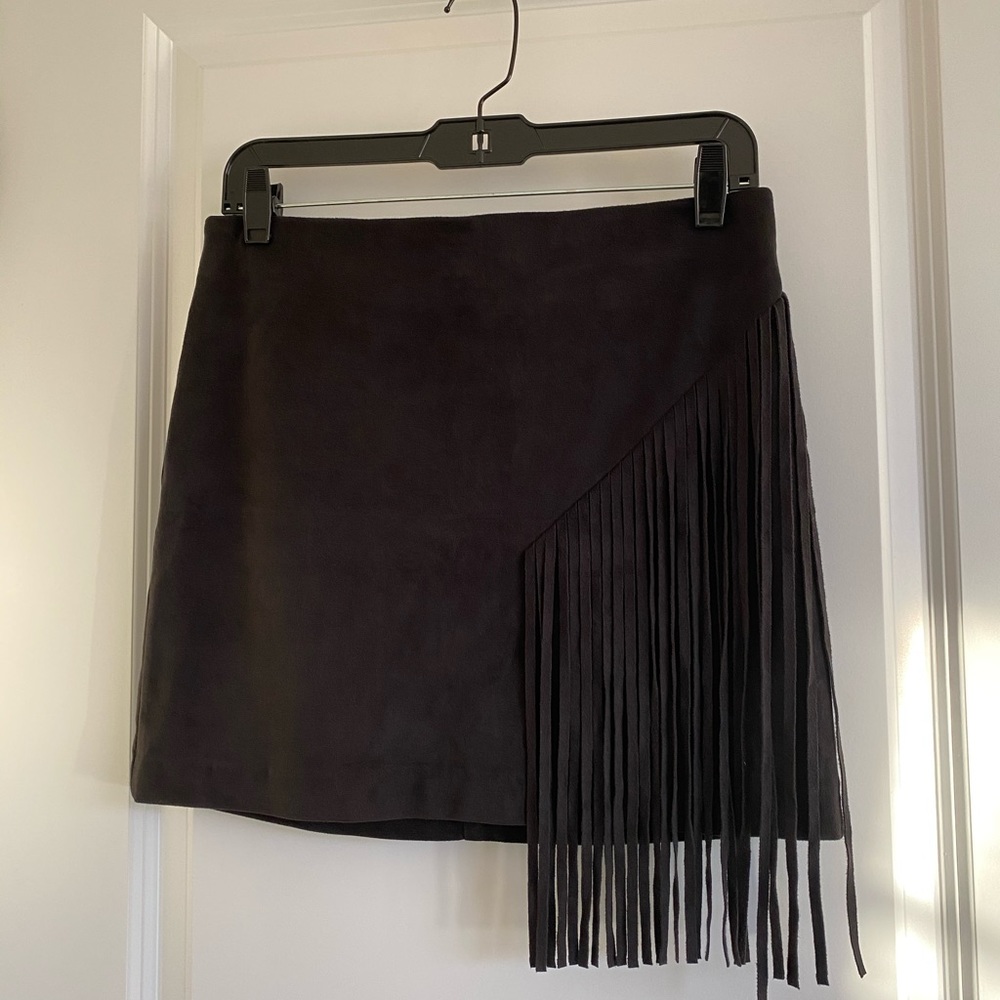 Velvet Fringe Mini Skirt